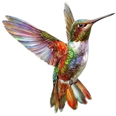 Obraz premium Ultra realistic watercolor style illustration of hummingbird, high detailed, close up, isolated on white