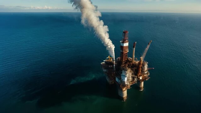 Aerial View of Oil Rig in the Ocean