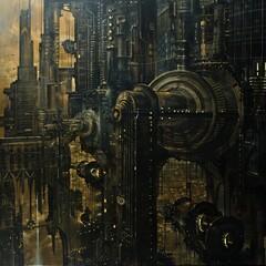 surreal fantasy techno landscape, crazy steampunk industry background
