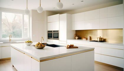 white and gold theme interior modern minimalism photo realism