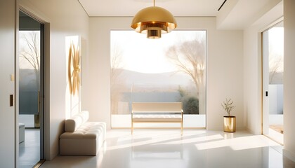 white and gold theme interior modern minimalism photo realism