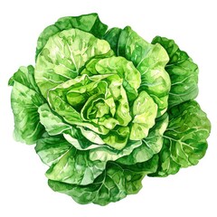 Fototapeta premium Ultra realistic watercolor style illustration of beautiful fresh tasty lettuce, high detailed, close up, isolated on white
