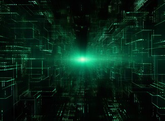 Fototapeta premium Abstract green matrix background with some glowing lines and dots in it Abstract technology digital hi tech concept with cubes