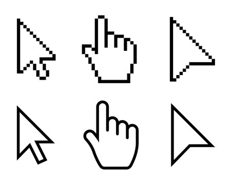 vector set of cursors. pointer, pixel,