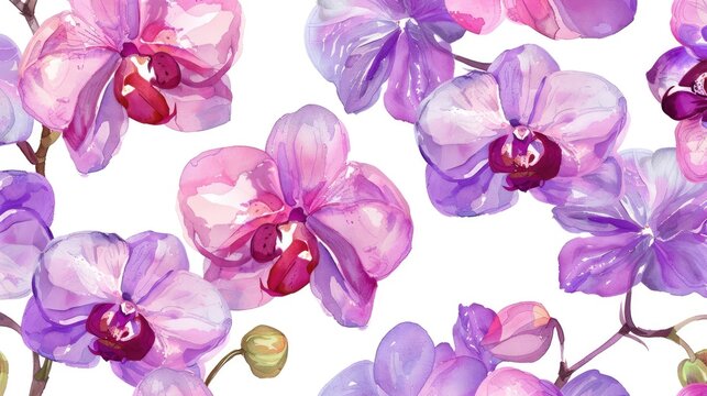Seamless pattern featuring watercolor orchids suitable for fabric wallpaper and wrapping