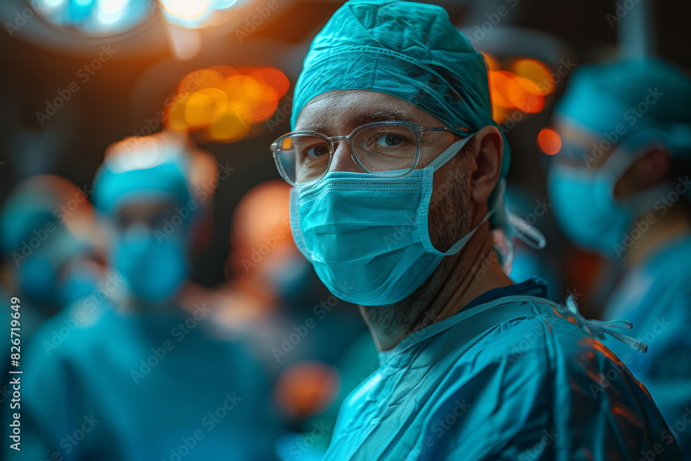 Poster surgeon performing a precise surgical procedure in the operating room. concept of surgical expertise