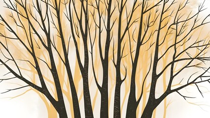 An Artistic Depiction of Tree Trunks and Branches, Evoking the Simplicity and Cycle of Seasons - Powered by Adobe