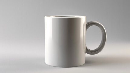Fototapeta premium White mug mockup on gray background. Minimalist white mug mockup, perfect for showcasing your designs, branding, or quotes.