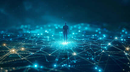 3d rendering of a human avatar in a futuristic digital network environment