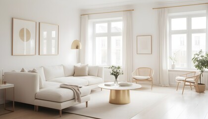 white and gold theme interior modern minimalism photo realism