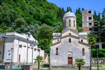 New Athos, Abkhazia, Georgia - July 04, 2022: Saint Simon the Canaanite Church in the sun day, New Athos, Abkhazia.