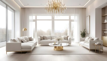 white and gold theme interior modern minimalism photo realism
