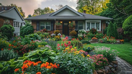 Obraz premium A house with a large garden in front of it