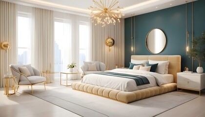 white and gold theme interior modern minimalism photo realism