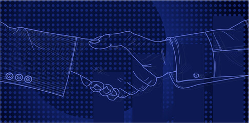 handshake, contract, job interview - blue vector background