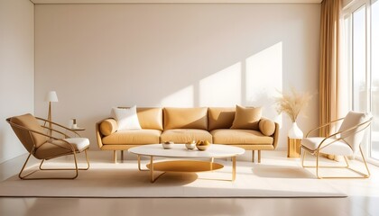 white and gold theme interior modern minimalism photo realism