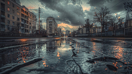 Sky-Mirrored Streets: Post-Rainstorm Urban Reflections