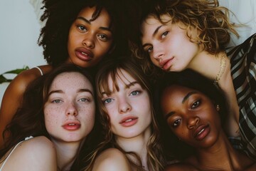 Obraz premium Closeup image showcasing the natural beauty of a diverse group of young female friends