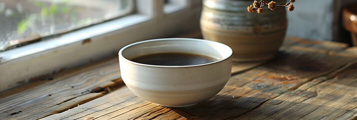 cup of coffee on table 3d image,
Black Coffee in White Bowl 
