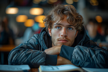 Obraz premium College student worrying about student loan debt and the uncertain job market upon graduation. Concept of student debt crisis and financial insecurity. Generative Ai.
