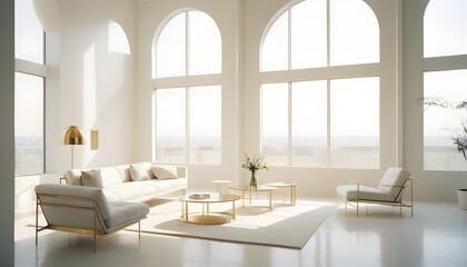 Fototapeta premium white and gold theme interior modern minimalism photo realism