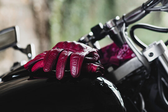Close Up of Red Glove on Motorcycle