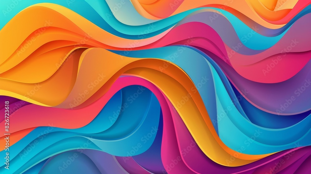 Poster vibrant, abstract design with a flowing, wave-like pattern composed of multiple colors