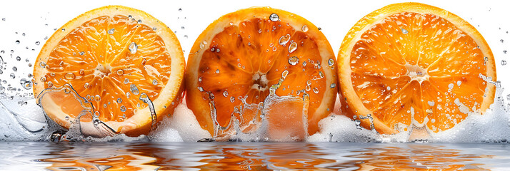 Orange Slices on White,
A bunch of oranges cut in half on a table