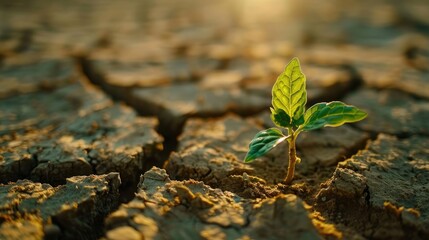 Green Sprout breaks through the dry ground Climate anxiety vs Climate optimism Generative AI