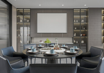 mock up poster frame in modern interior background, living room. 3D render, 3D illustration