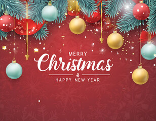 Fototapeta premium Festive background with a Merry Christmas and Happy New Year greeting, suitable for holiday season designs.