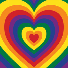 Heart Tunnel background. Rainbow lgbt heart tunnel. Colorful backdrop for lgbt concept, Pride Month. Rainbow colored wallpaper, love theme, romantic print, lgbtqia. Valentines Day colorful background.
