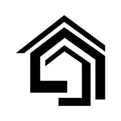Minimalist black house icon, sign or symbol, perfect for representing residential or real estate concepts in trendy way. Geometric house logo. Vector house silhouette, isolated on white background.