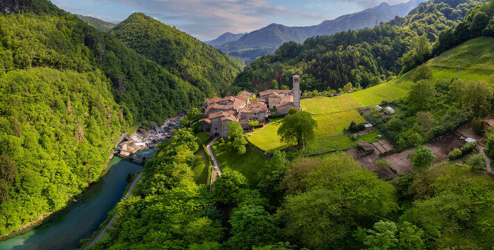 Aerial view of Cornello dei Tasso, enchanting old village