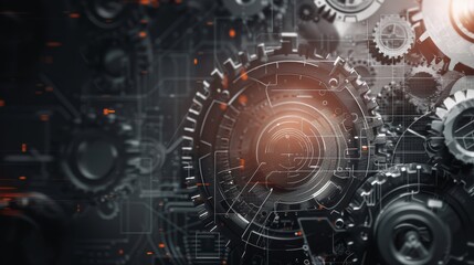 Detailed black gear background showcasing an engineering education and technical banner selective focus, educational innovation, vibrant, Double exposure, technical drawings backdrop