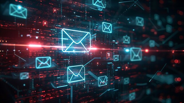 Conceptual image of email communication over internet.