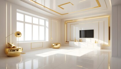 Fototapeta premium white and gold theme interior modern minimalism photo realism