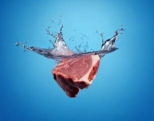 Meat dropping into water during macro photography