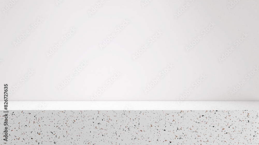 Fototapete White marble empty table with white wall backdrop and spotlight. Bright white table background - mock up platform display for advertisement and design with copy space and light. Empty display podium