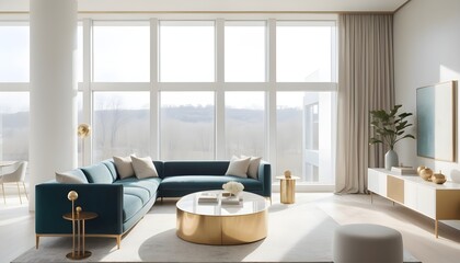 Fototapeta premium white and gold theme interior modern minimalism photo realism