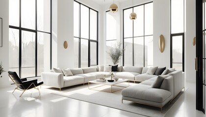 Fototapeta premium white and gold theme interior modern minimalism photo realism