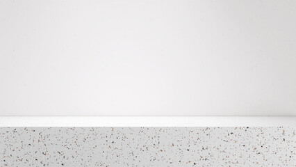 White marble empty table with white wall backdrop and spotlight. Bright white table background -...