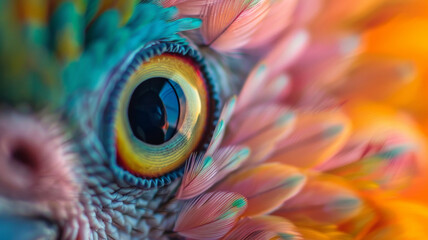 Extreme closeup on eye of a colorful bird