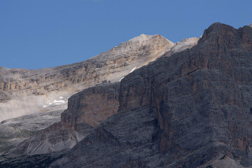 View of Dolomites with blue sky and clouds