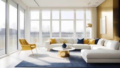 Fototapeta premium white and gold theme interior modern minimalism photo realism