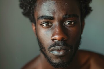 Fototapeta premium Closeup portrait of a thoughtful young man with a captivating gaze