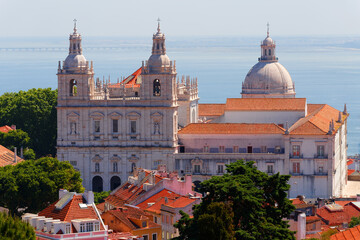 View on the Sao Vicente de Fora monastery, Miradouro Portas do So, Alfama, Lisbon, Portugal