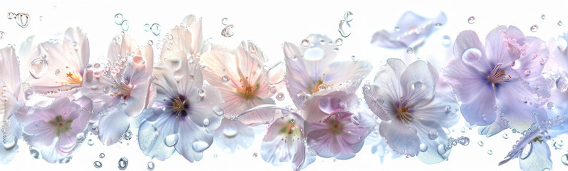 Beautiful flowers banner panorama  with ice flowers, cut out, isolated on white background