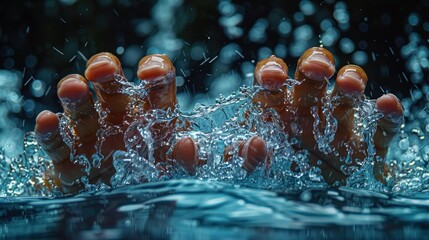 A swimmer hands cutting through water with lightning trails in motion