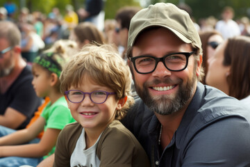Fototapeta premium Father and Son Enjoy Outdoor Event on a Sunny Day